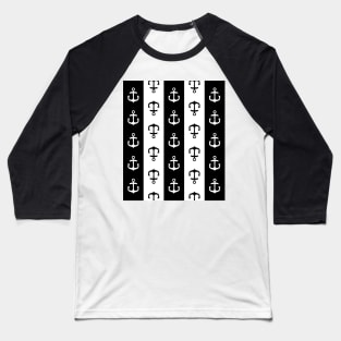 Black and White Nautical Stripes Anchor Pattern Baseball T-Shirt